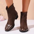 thumbnail image 2 of Boots for Women Chunky Heel Round Toe Mid Calf Boots with Side Zipper Casual Winter Warm Short Boots Solid Color Winter Shoe for Women's Trendy Coffee 6, 2 of 8