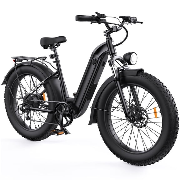 26*4" Fat Tire Electric Bike,1500W Peak Motor,48V 13Ah Removable Battery,50  Mile Range,Front Suspension,Black