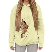 Pet Pouch Hoodie for Women Kangaroo Pocket Hoodie Dog Pouch Sweatshirts Pet Carrier Pullover Long Sleeve Tops Beige L