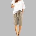 thumbnail image 2 of GEWSEY Women's Linen Capri Shorts Casual Baggy Knee Length 3/4 Pants Summer Drawstring Beach Pants Lounge Shorts with Pockets (Khaki, XL), 2 of 7