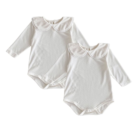 LYMAYTER Infant Girls Bodysuit Long-Sleeve Ruffle Collar Solid Color Jumpsuit Winter Romper 3-24M