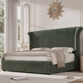 thumbnail image 4 of Hiphuta Queen Size Corduroy Upholstered Bed Frame with Tall Headboard, LED Platform Bed Frame with 55" Wingback Headboard, No Box Spring Needed, Dark Green, 4 of 10