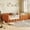 Orange, variant on Full Size Velvet Upholstered Floor Bed with Safety Guardrails, Low-Profile Design with Hidden Feet and Sturdy Slats, No Box Spring Needed, Orange