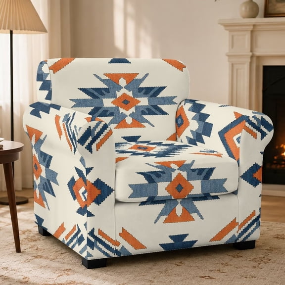 FKELYI American Tribal Geometric Print Stretch Armchair Slipcover 2 Pcs Set Couch Sofa Cover with Separate Cushion Cover Non-Slip Furniture Protector Washable Living Room Decor