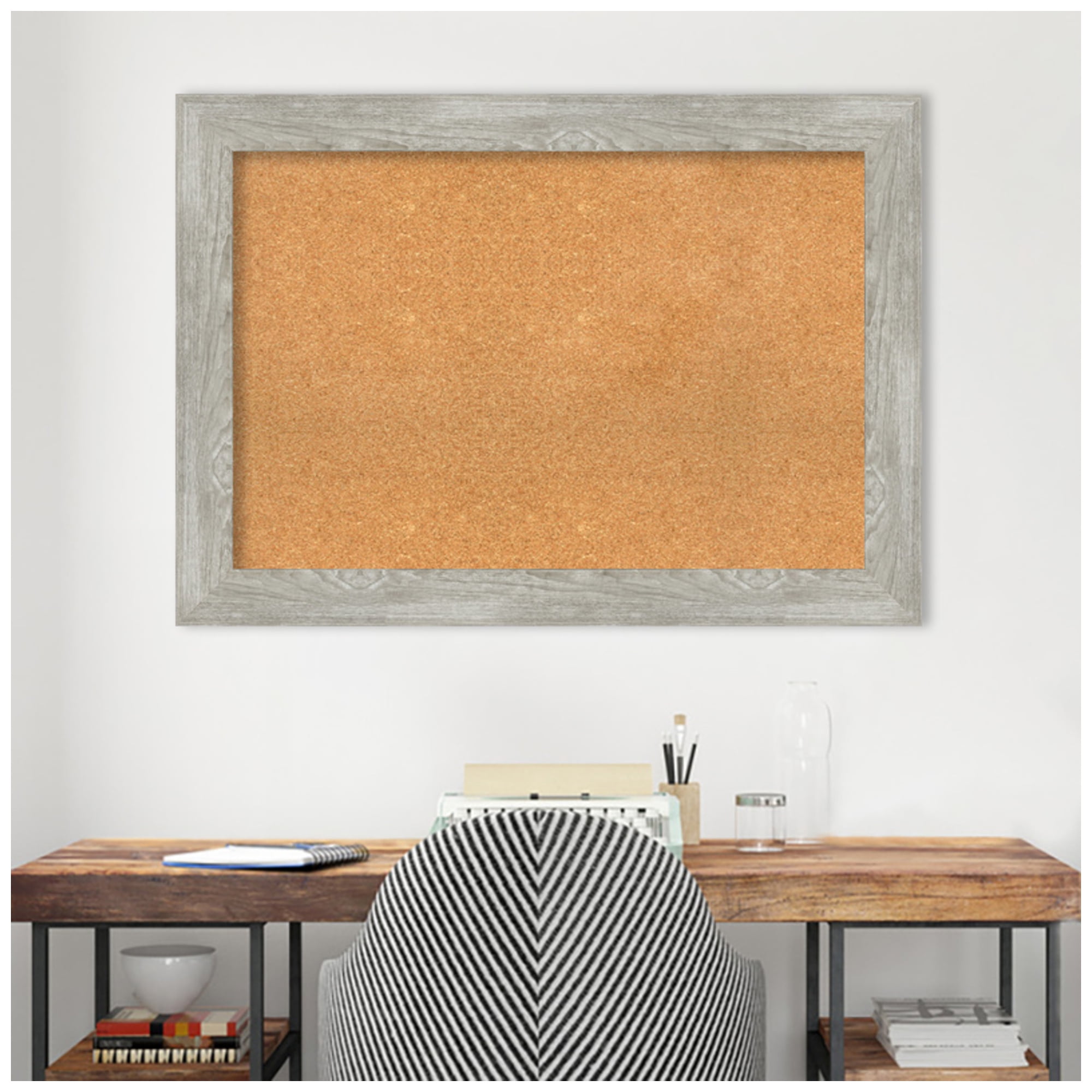 Amanti Art Natural Cork Board Framed Dove Greywash Bulletin Board 42 in. x 30 in.