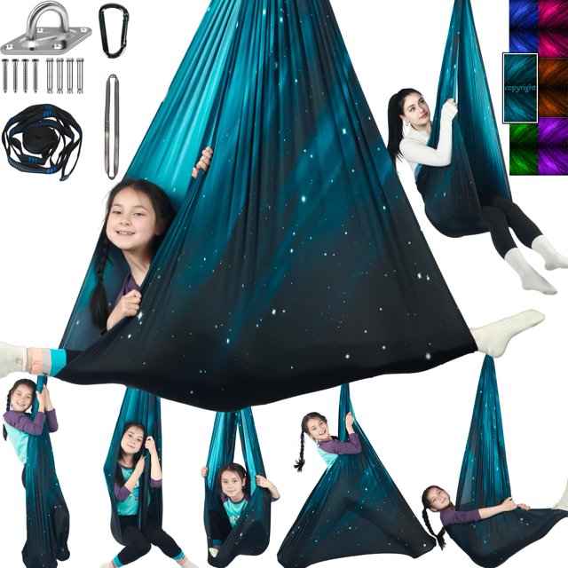 Columpio Sensorial HiChrote para Niños Soporta hasta 136 kg Interior y Exterior Kit de Columpio Terapéutico con Ganchos de Hamaca para Calmar, Efecto para Autismo, TDAH o TED. (Verde Espacial)