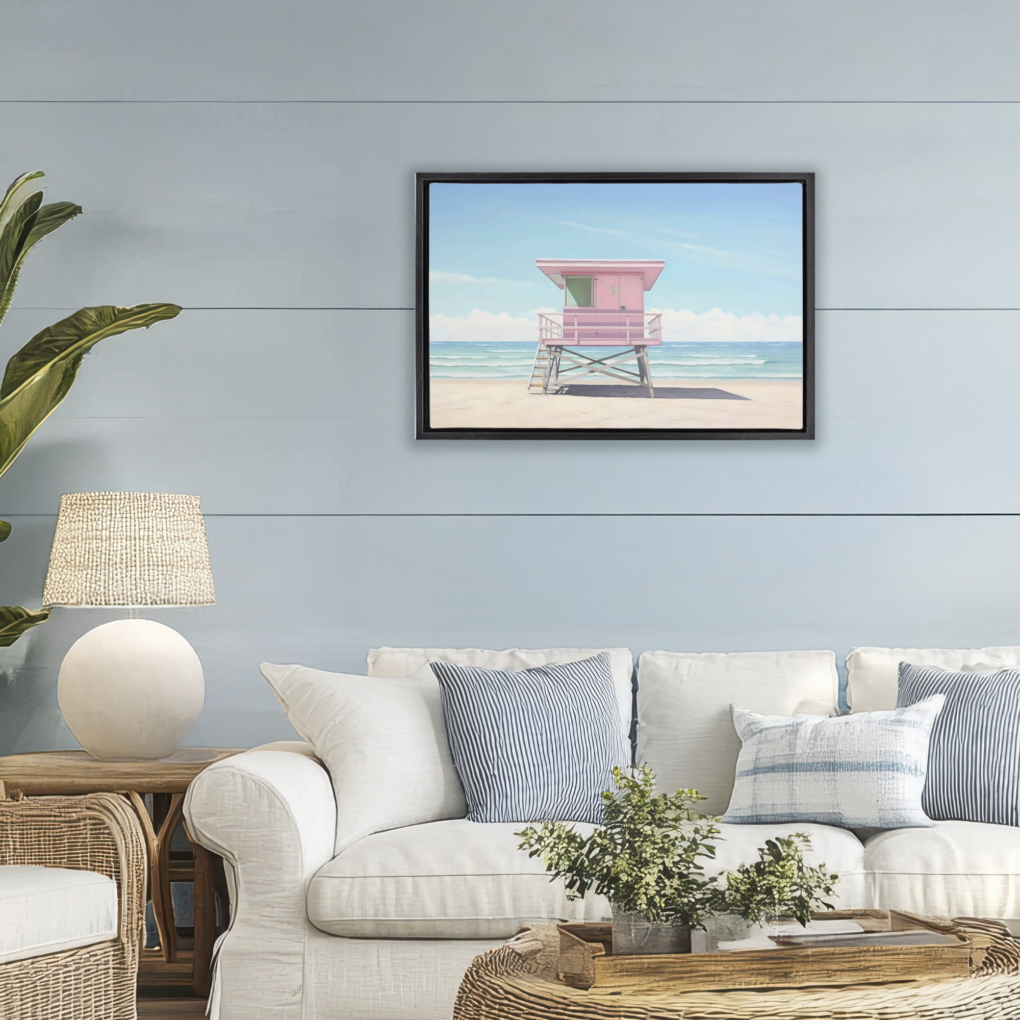 Stupell Industries Miami Beach Lifeguard Station Black Framed Floater Canvas Wall Art, design by Creative Studio