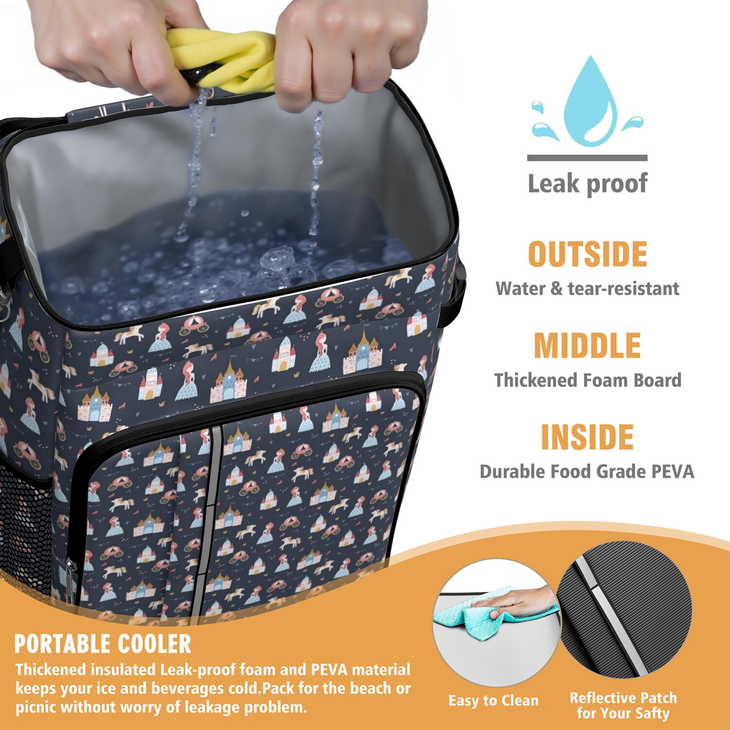 Travel Cooler Bag - Dark Princess Castle Pattern Camping Beer Cooler Backpack with Bottle Opener- Waterproof Insulated Picnic Backpacks - Cooler Bag for Beach