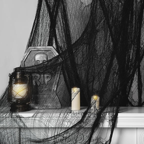 EBaokuup 400" x 30" Black Halloween Gauze Cloth for Haunted House Decor