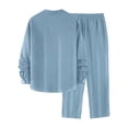 thumbnail image 5 of Men's 2 Piece Vertical Striped Textured Outfits Summer Casual Long Sleeve Button Down Shirts and Pants Matching Sets Light Blue, 5 of 8