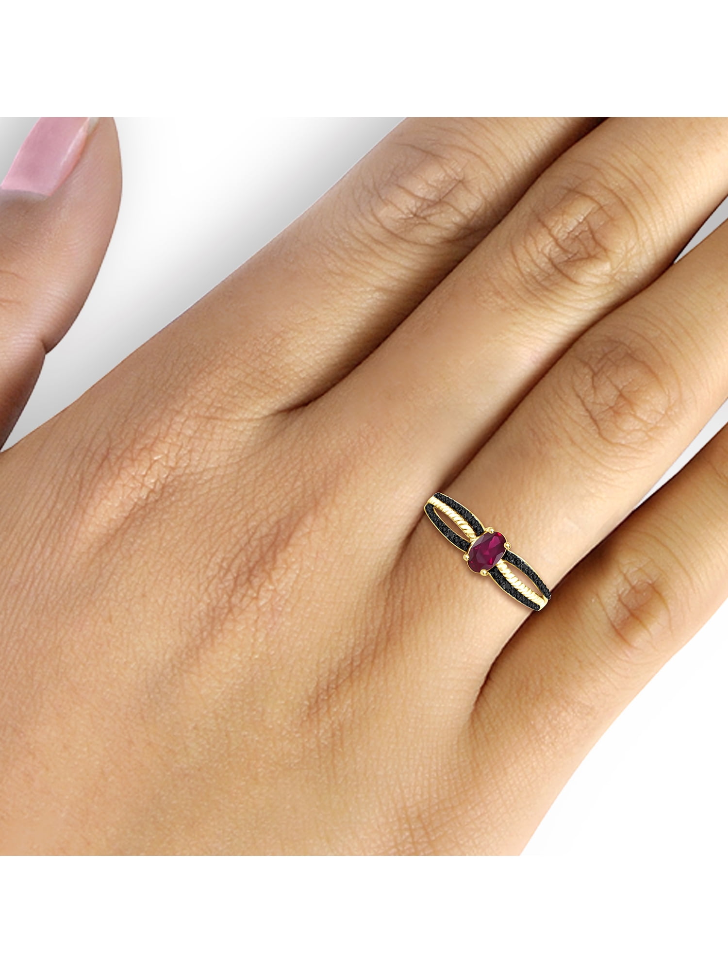 JewelersClub Ruby Ring Birthstone Jewelry – 0.50 Carat Ruby 14K Gold Plated Silver Ring Jewelry with Black Diamond Accent – Gemstone Rings with Hypoallergenic 14K Gold Plated Silver Band