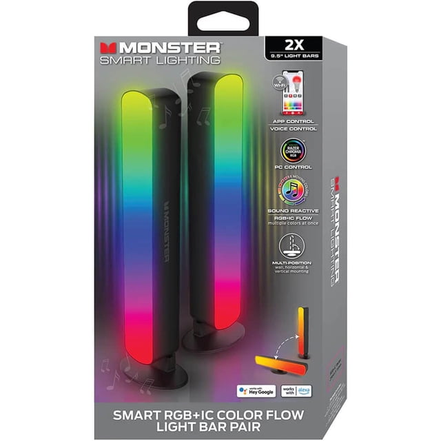 Barras de luz LED inteligentes Monster Smart RGB+IC, paquete de 2, Wi‑Fi