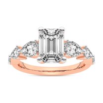 IGI Certified 4 Carat Emerald Shape Lab Grown Diamond Engagement Ring | 14K Rose Gold | Frances Side Stone Diamond Ring | FG-VS1-VS2 Quality Friendly Diamonds