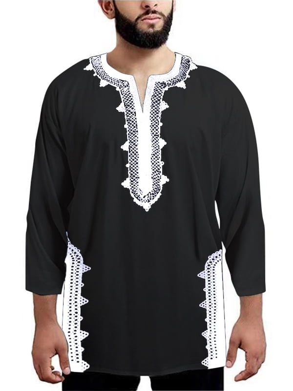 DONTAL Mens African Print Long Sleeve Tops Leisure Casual Dashiki T Shirts 