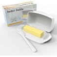 thumbnail image 2 of UYGDUY-Butter Dishes with Lid for Countertop Refrigerator, Plastic Butter Dish Flip Top Lid Butter Container with Spreader, Non-Slip Bottom Butter Holder Keeper (White), 2 of 4