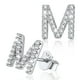 thumbnail image 1 of Pendientes pequeños de plata esterlina Silvora con inicial de circonita cúbica Letra M, 1 of 8