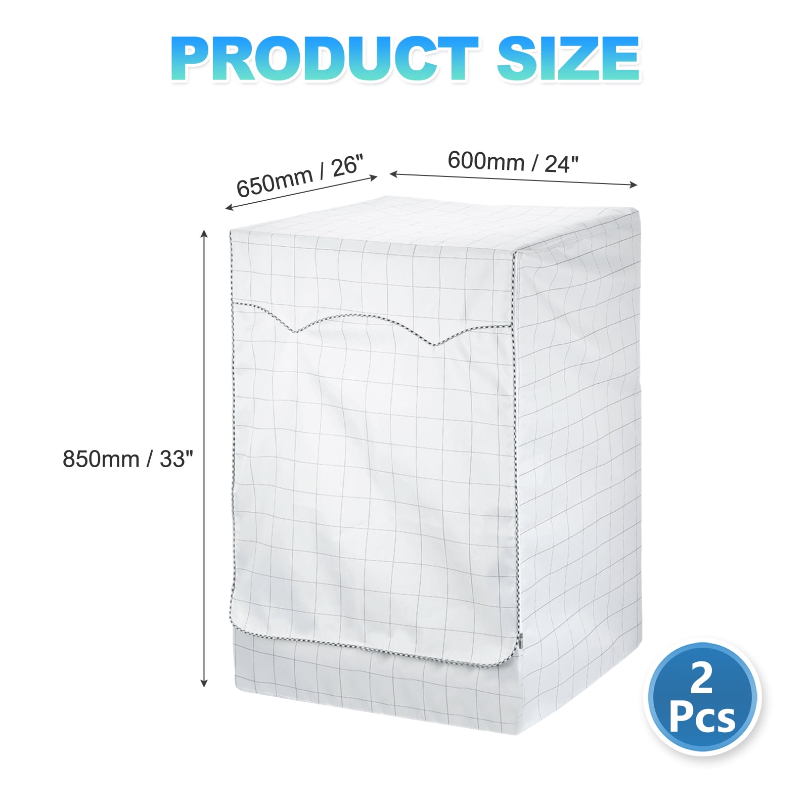 Uxcell 2 Pcs Washer and Dryer Covers 24"x26"x33"- Waterproof, Dustproof, Sun-Proof Front-loading 3 Side Washing Machine Cover with Zipper for Laundry Room Balcony, White