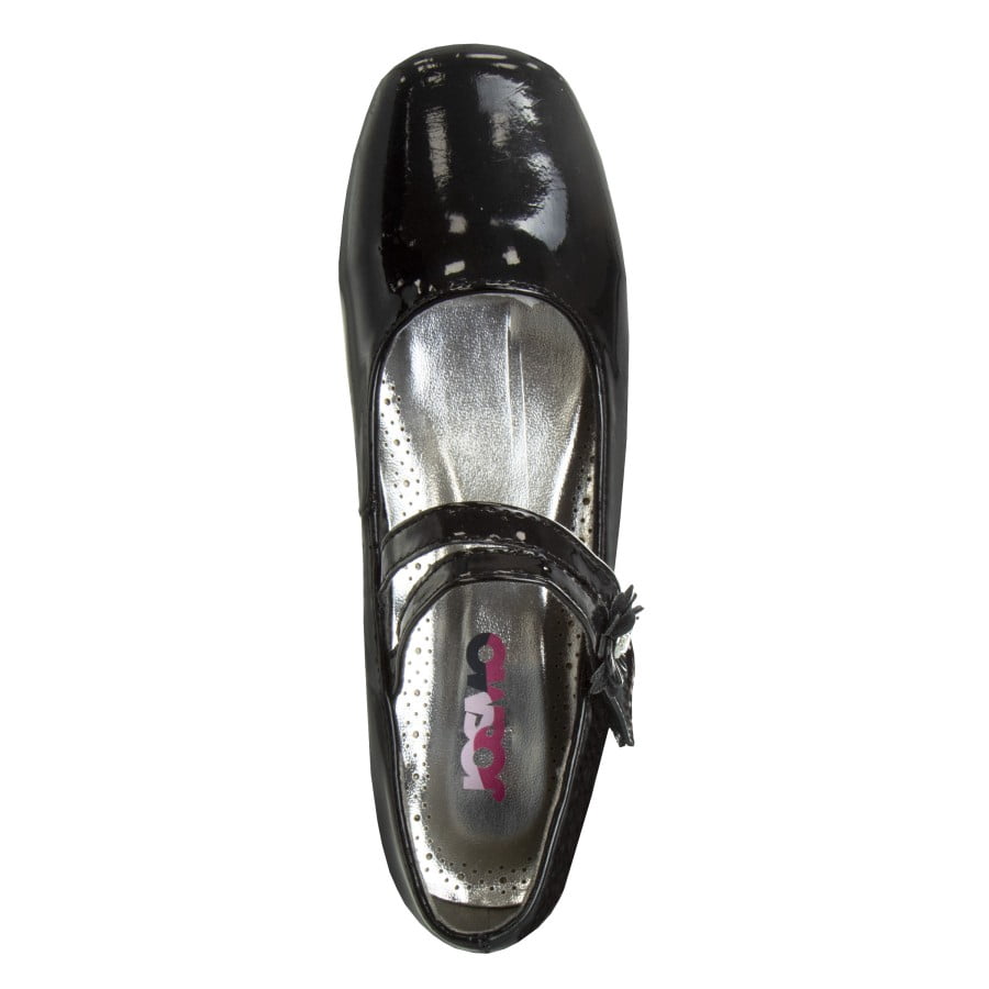 Josmo Girls Flower Mary Jane Dress Shoes. (Little Kids Big Kids)., Black Patent, 3