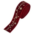 thumbnail image 2 of Wine Red Velvet Holiday Ribbon, Gold Foil Merry Christmas Snowflake Printed Wired Edge Ribbon, Xmas Gift Wrapping Fabric Ribbon for Bows, Wreath, Party & DIY Craft, 2 of 4