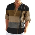thumbnail image 2 of WREESH Men's Long Sleeve Button V-Casual Shirt in Color Block a Trendy Longsleeve Top with a Unique Color Scheme Khaki, 2 of 6