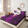 thumbnail image 3 of Castle Fairy Gothic Skull King Sheets 4pcs,Happy Halloween Bedding,Magenta Black,1 Fitted Sheet,1 Flat Sheet and 2 Pillowcases, 3 of 6
