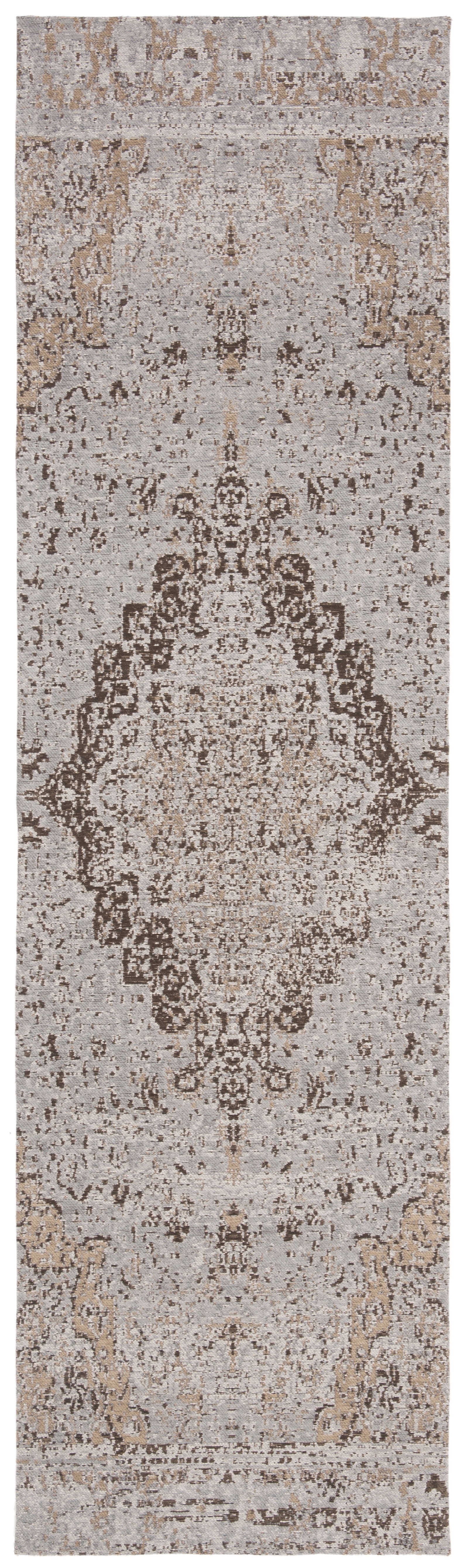 SAFAVIEH Classic Vintage Tris Floral Bordered Polyester Runner Rug, Taupe, 2'3" x 8'