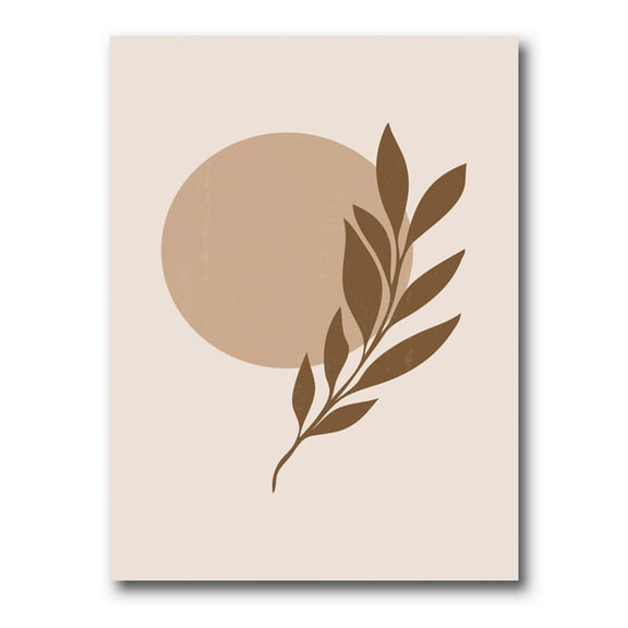 Designart ' Abstract Terracotta Moon and Sun With Tropical Leaf ' Modern Canvas Wall Art Print