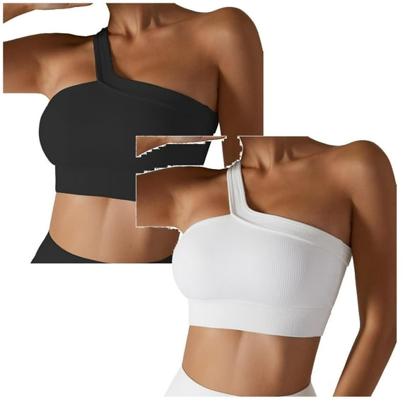 PMUYBHF Bralette Bikini Tops for Women Backless Sports Bra Women's One Shoulder Sexy Padded Bustier Push up Gym Tops Straps Yoga Bra Workout Bra Fitness Bralette Strapless Sports Bras for Women