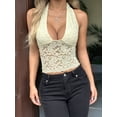 thumbnail image 4 of Lace Crop Tank Tops for Women Going Out Halter Sleeveless Ruched Tops Trendy Y2K Summer Outfits Yellow XL, 4 of 8