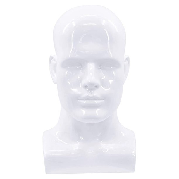 Cabeza de maniquí masculino profesional para exhibición de pelucas, tocados, auriculares y máscaras (Blanco)