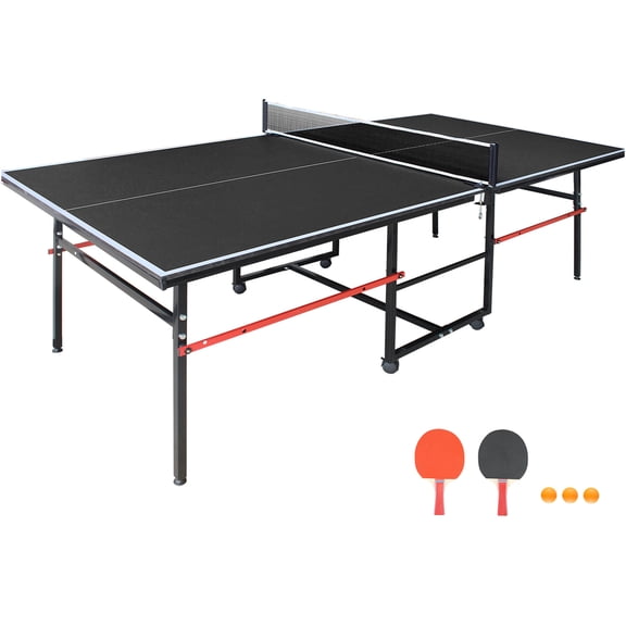JERFIT 8ft Foldable Ping Pong Table Set with Net, Paddles & Balls for Indoor Outdoor Games, Mid-Size MDF Top on Aluminum Frame, Portable Design for Home & Office Use