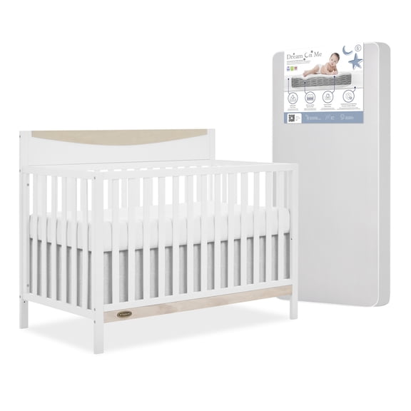 Nursery Bundle, Dream On Me Emerson 5 in 1 Convertible in White and Crib & Toddler Mattress Bundle