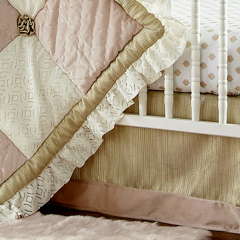 Levtex Baby Aurora Crib Bed Set Baby Nursery Set Blush Cream and Gold Velvet Lace Woven Jacquard 4 Piece Set Includes Quilt Fitted