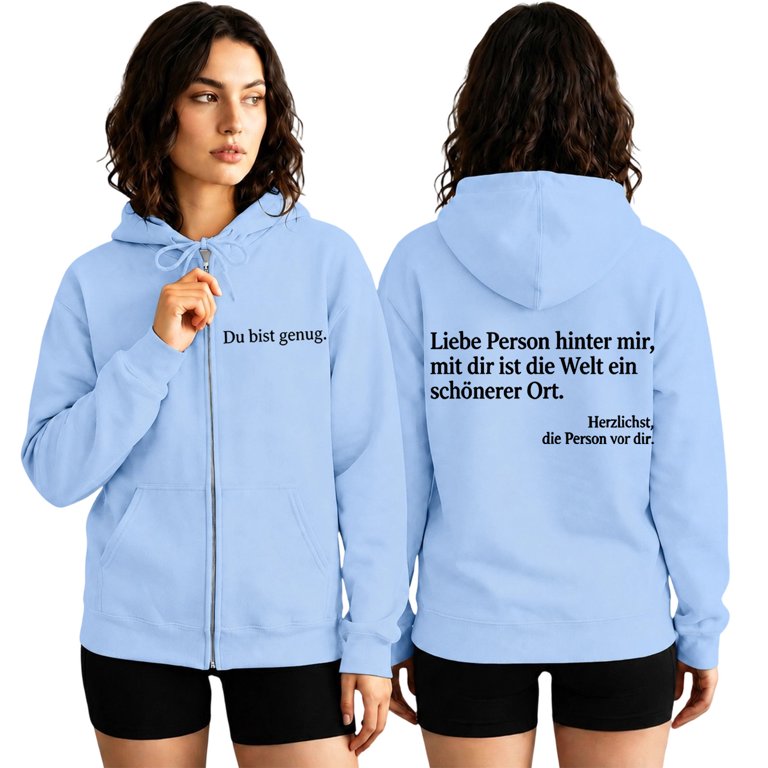 Peichun Du Bist Genug Zip up Hoodies Women Oversized Letter Print Full ...