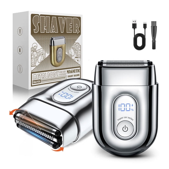 Prozing Mini Electric Razor for Men, Portable Foil Shaver for Men Big LED Display with 3 Floating Blades, IPX7 Waterproof Wet Dry Face Razor, USB Type-C Charging