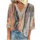 thumbnail image 2 of Fiudx Liquidación de Ofertas Flash Blusas de Túnica Básica con Cuello En V y Costuras de Encaje Estampadas con Manga 3/4 para Mujer, 2 of 5