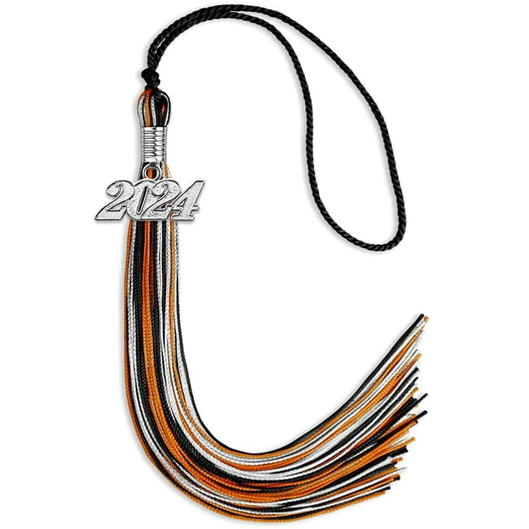 Endea Graduation Mixed Triple Color Tassel with Silver Date Drop  (Black/Orange/Silver, 2024) 