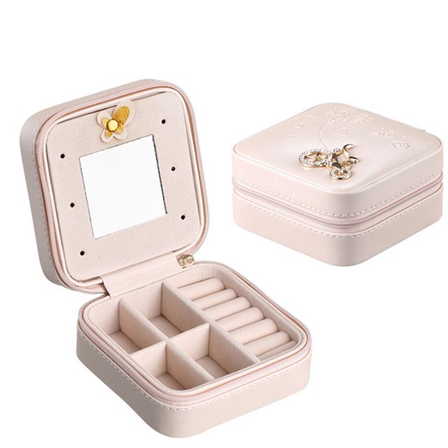 Vee - Joyero de viaje, joyero pequeño para mujer, almacenamiento de joyas de viaje con espejo, joyero de piel sintética para anillos, pulseras, pendientes, collar, regalo (rosa) Xemadio OTTO-WX-0221