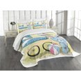 thumbnail image 3 of Ambesonne Cartoon Quilted Bedspread Set 3 Pcs, Delicate Bunny Ball Artwork, King Size, Avocado Green and Blue, 3 of 5