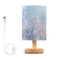 Pastel Blue Wildflowers Small Lamp Printed Gifts Table Lamp USB Bedside Desk Nightstand Lamp Wood Base for Bedroom Living Room Office Desk College Dorm