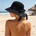 thumbnail image 6 of HONHUZH Summer Hats Womens Crochet Bucket Sun Hat With Bow Wide Brim Breathable Summer Beach Cap, 6 of 7