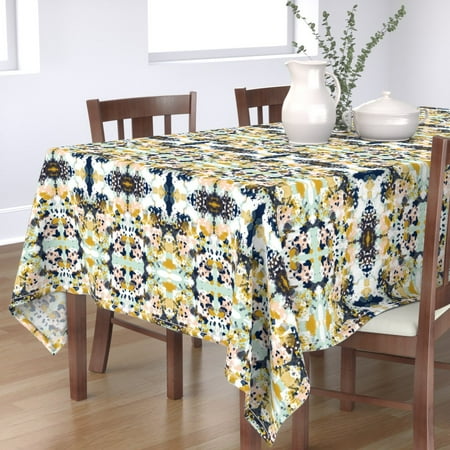 

Cotton Sateen Tablecloth 70 Square - Abstract Painterly Painting Decor Kids Winter Navy Mint Mustard Modern Yellow Blue Pink Tie Dye Print Custom Table Linens by Spoonflower
