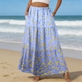 thumbnail image 2 of LWavelet Women Ditsy Floral Print Tiered Maxi Skirt Elastic Waist With Pockets Casual Spring Long Skirt Light Blue L, 2 of 6