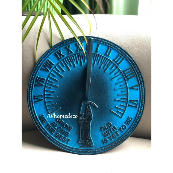 ARTIZANSTORE Handmade Garden Sundial Father Time Verdigris Highlights Engraved Sundial Grow Old Along with Me Great Gift for Parents, Garden & Home Decor Sundial with stand.