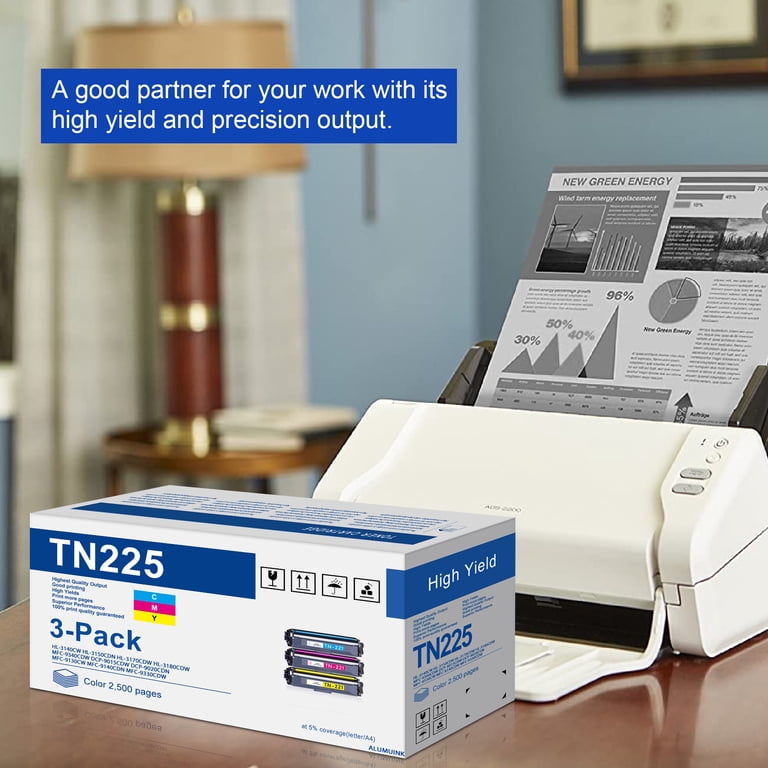 TN225 Cyan Magenta Yellow High Yield Toner Cartridge Compatible