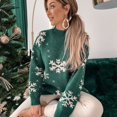 thumbnail image 4 of Suéteres de moda para mujer 2024, suéter de punto con cuello redondo y manga larga con patrón de copo de nieve navideño, jerséis de otoño para mujer, prendas de punto, 4 of 5