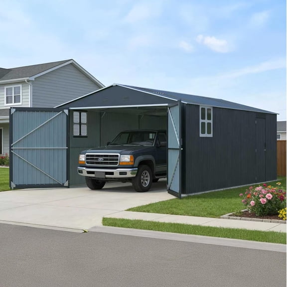 Zolyndo Metal Garage Shed 13x20 FT, Sheds & Outdoor Storage Clearance, Outdoor Storage Shed for Car, Truck, Bike, Lawnmower, Backyard Tool House, Boasting 2 Windows and 2 Translucent Panels