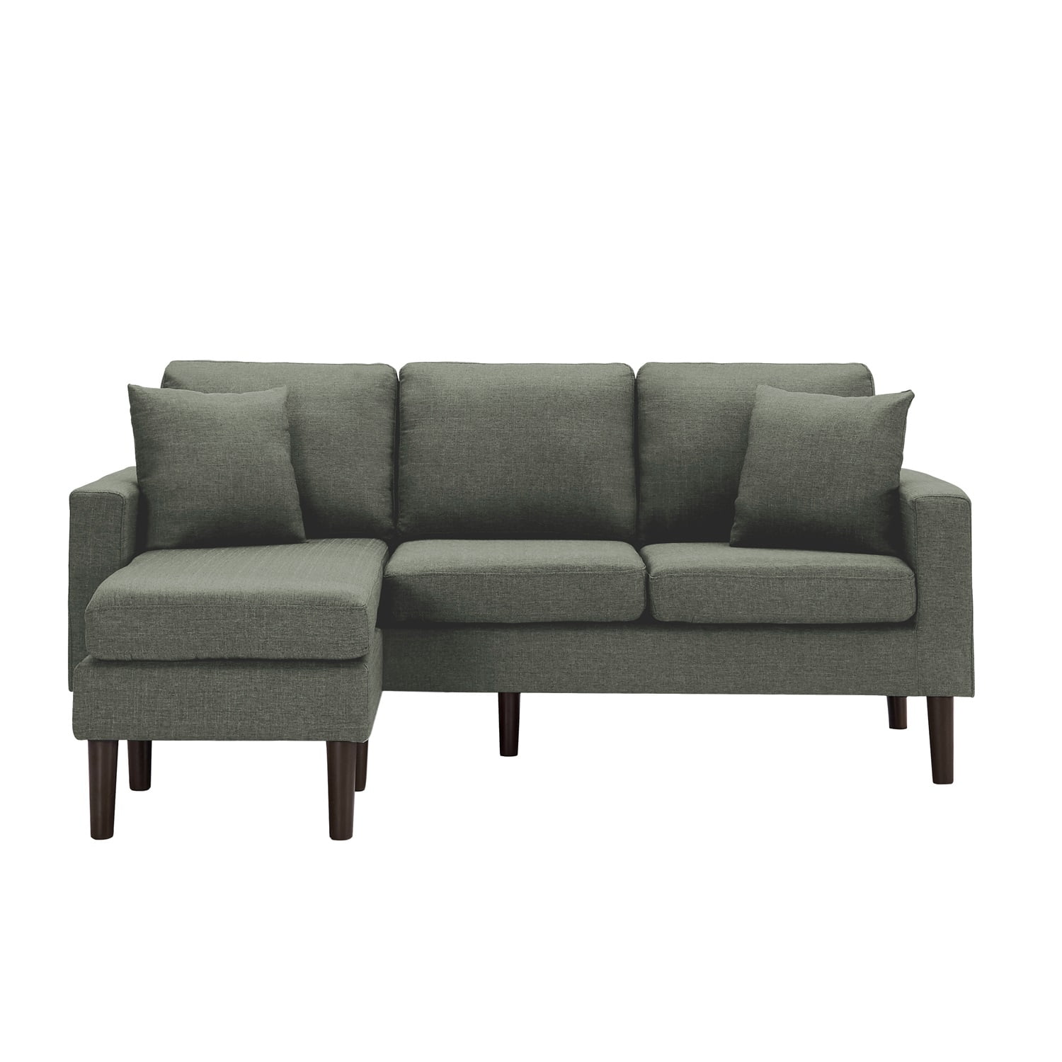 Kadyn 72" Sectional Sofa, L-Shaped Sofa with 2 Pillows, Fabric 3-Seat Sofa for Living Room, Dark Grey