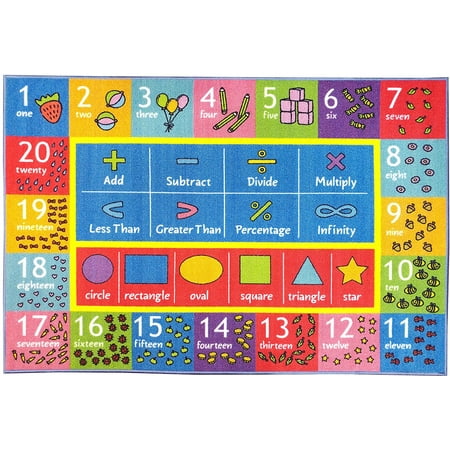 Gameroom Carpet Rug - KC CUBS Playtime Collection Math Symbols, Numbers and Shapes Educational Learning Area Rug Carpet For Kids and Children Bedroom and Playroom (3' 3