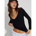 thumbnail image 4 of Long Sleeve Shirts for Women 2025 Fall Fashion V Neck Basics Crop Tops Slim Fitted Y2K Tops Outfits Clothes Black S, 4 of 6